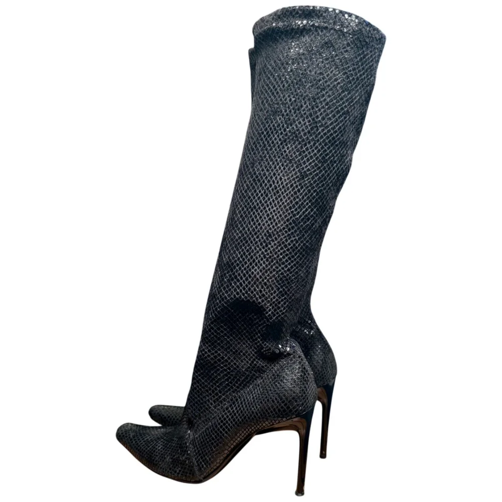 Casadei Women s 5.5B/US 7.5-8 Boots Snake Embossed Fabric Stiletto Heel Italy